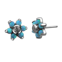 Flower Opal Prong Setting Zircon Titanium Threadless Top Body Piercing Jewelry Accessories